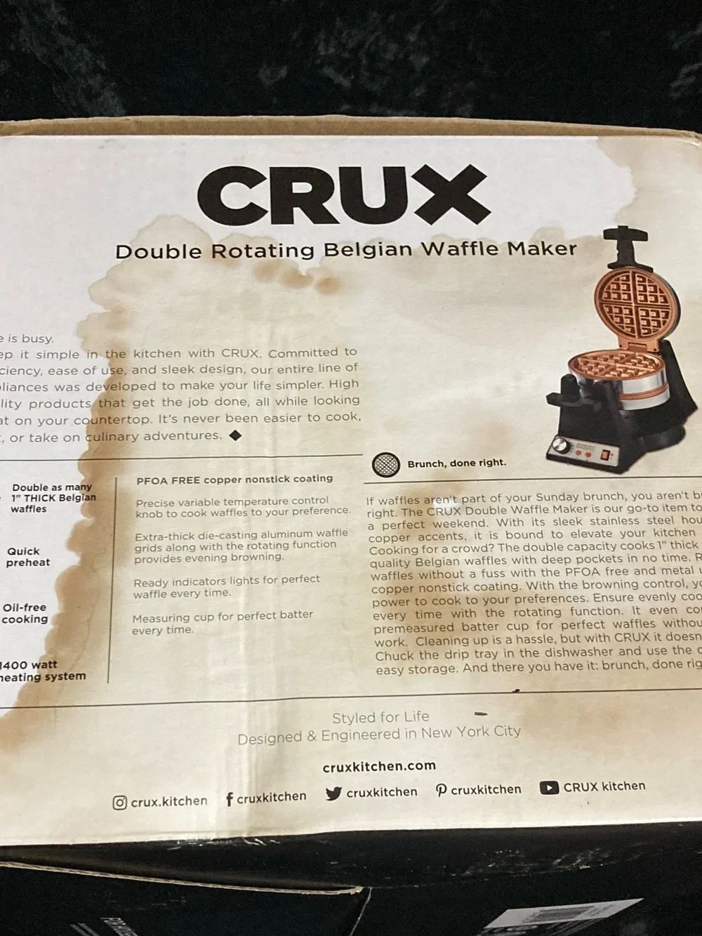 Crux Black and Silver Double Rotating Belgian Waffle Maker